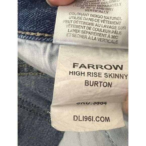 DL1961 Farrow High Rise Skinny Jean Women's 25 Burton Blue 5-Pocket Chewed Hem - Picture 10 of 11